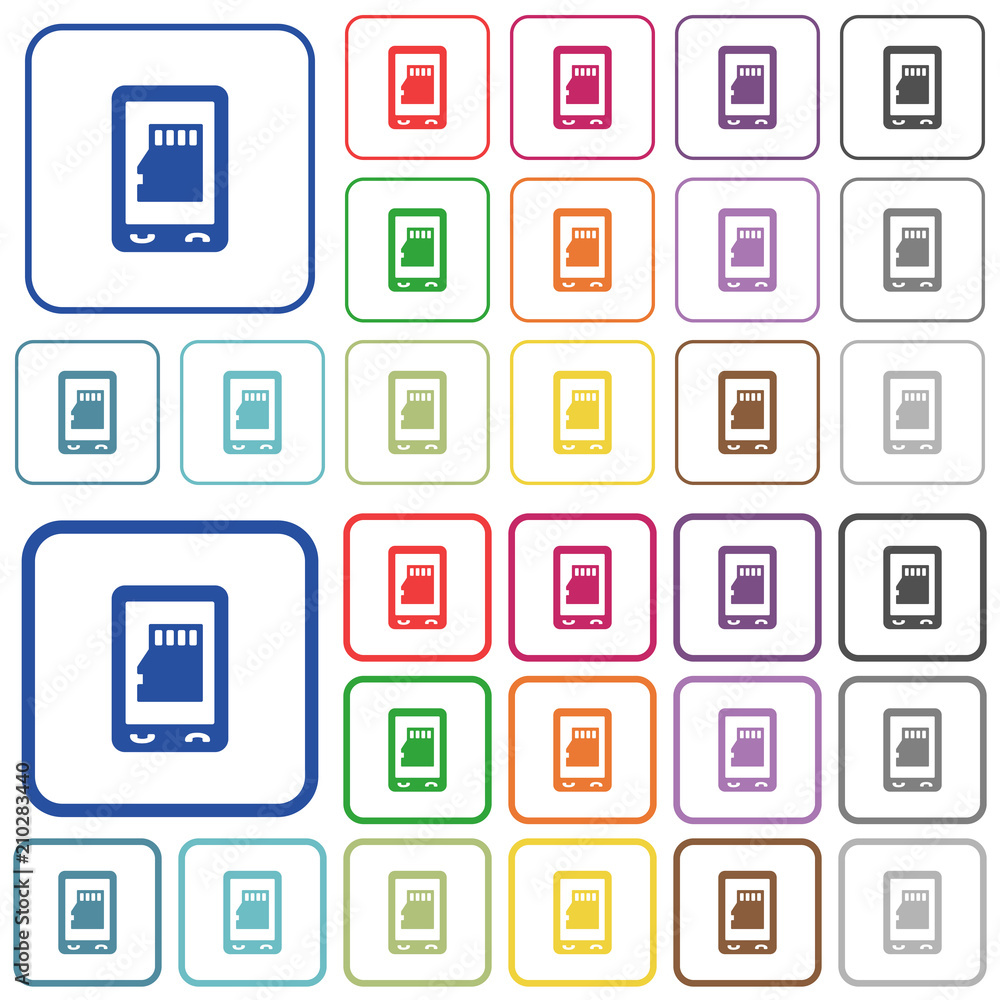Mobile memory card outlined flat color icons