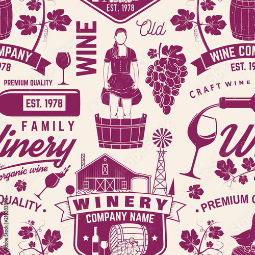 Winery seamless pattern or background. Vector illustration.