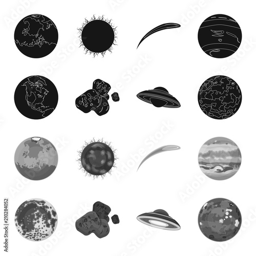 Moon, Venus of the planet of the solar system. Nil, a meteorite. Planets set collection icons in black,monochrome style vector symbol stock illustration web.