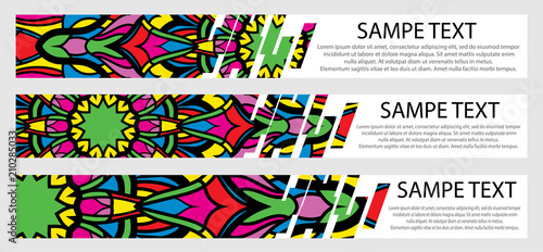 Set of color banners with text and mandala