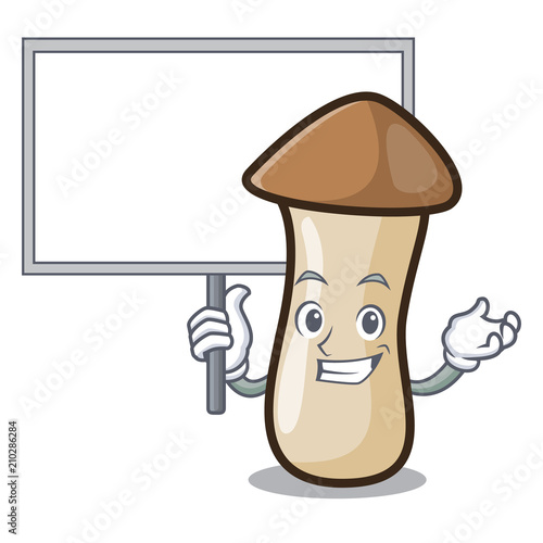 Bring board pleurotus erynggi mushroom character cartoon photo