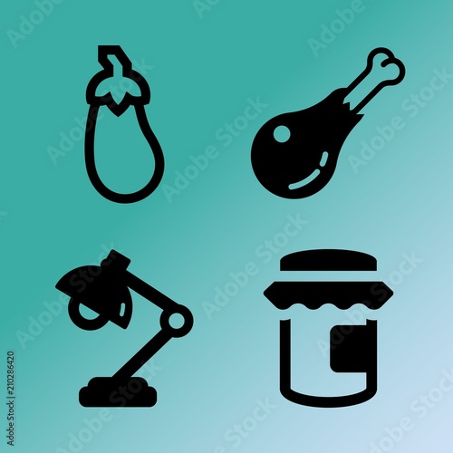 Vector icon set  about kitchen with 4 icons related to vegan, fillet, tabletop, organic and isolated
