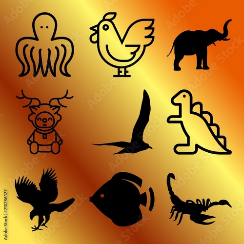 Vector icon set  about animals with 9 icons related to shirt, swim, flight, horoscope and roasted photo