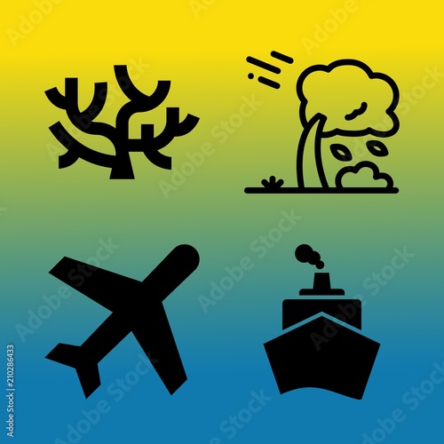 Vector icon set  about sea with 4 icons related to symbol, wildlife, sailboat, windstorm and yacht