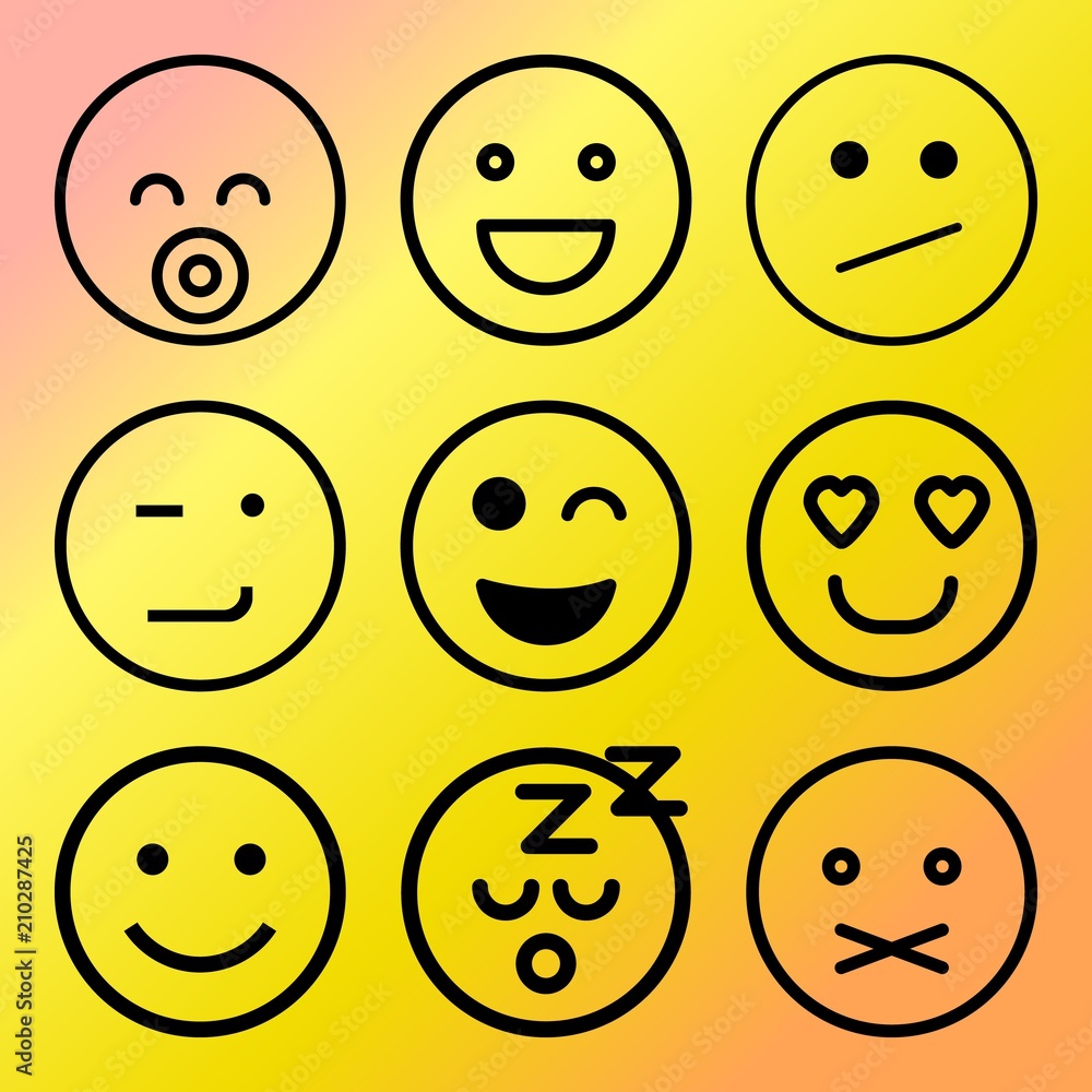 Vector icon set about emoticon with 9 icons related to web, man, comic, mind and collage Vector icon set about emoticon with 9 icons related to web, man, comic, mind and collage