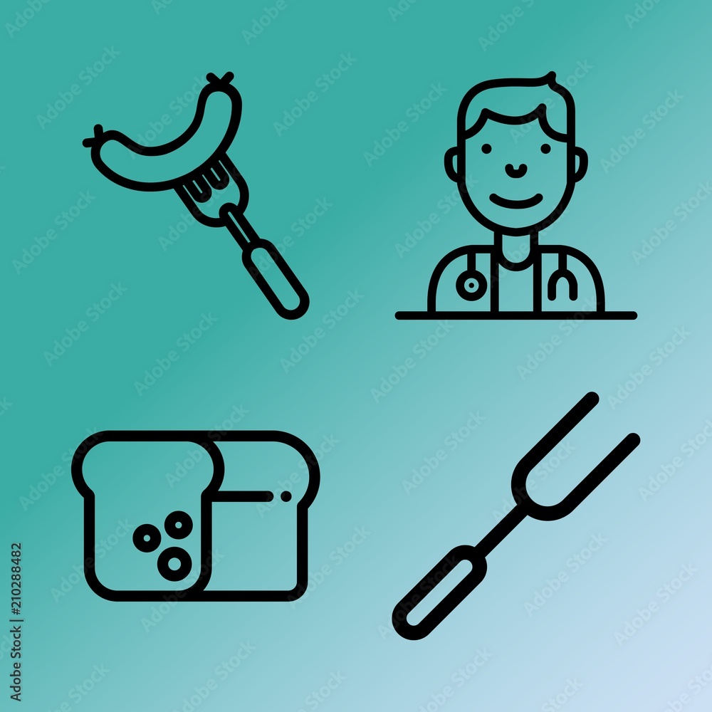 Vector icon set about kitchen with 4 icons related to grilled, service, fruit, whole and meat Vector icon set about kitchen with 4 icons related to grilled, service, fruit, whole and meat