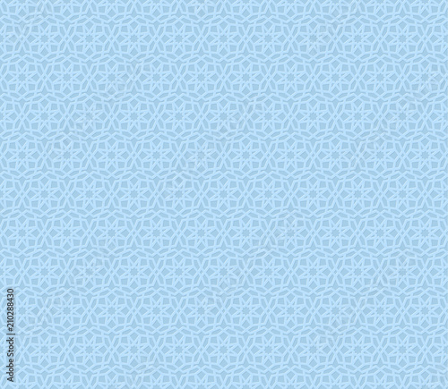 Arabic seamless pattern with stars in blue colors. Traditional Islamic girih tiles. Vector Illustration. Background for festive design of Ramadan Kareem, Eid mubarak. All isolated, layered