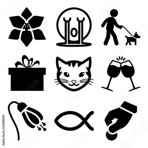 Vector icon set  about love with 9 icons related to white, kitten, friendship, giving and decoration