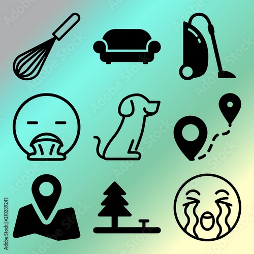 Vector icon set  about home with 9 icons related to label, little, tired, wooden and mix