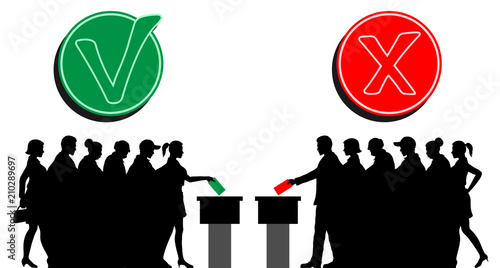 voters crowd silhouette by voting for election with check marks
