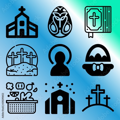 Vector icon set  about easter with 9 icons related to sacrifice, background, fun, bag and picnic