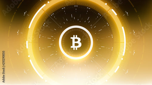 Bitcoin Cryptocurrency Futuristic Sci-Fi Technology Circular HUD Background Illustration. Worldwide Digital Money Blockchain System
