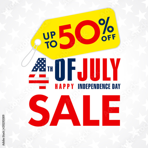 4th Of July USA  Independence Day Sale promotion banner. Fourth of july sale flyer  Discount special offer up to 50  off on yellow label. Online store  Sale vector background