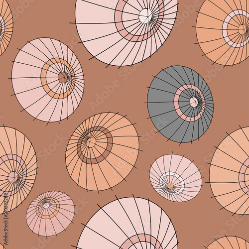 Vector seamless pattern with beige japan umbrellas for fabric  wrapping  craft