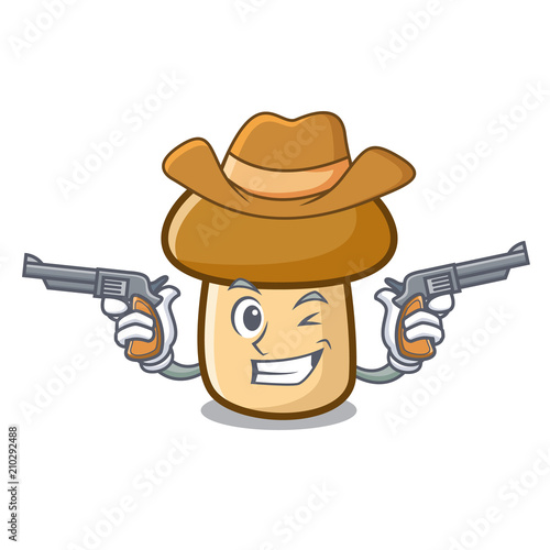 Cowboy porcini mushroom character cartoon