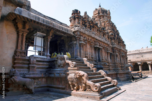 Northern entrance to mandapa, Subrahmanyam shrine, Brihadisvara Temple complex, Tanjore, Tamil Nadu. View from North East. © RealityImages