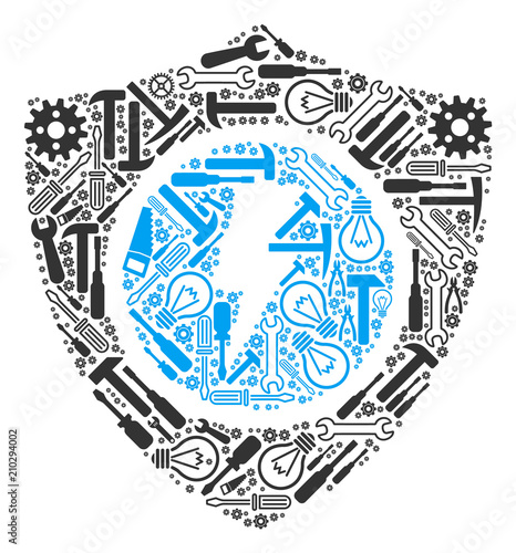 Electric guard mosaic of service tools. Vector electric guard icon is formed of cogs, wrenches and other service objects. Concept of industrial work.