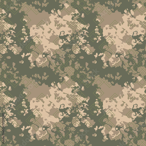 Military camouflage seamless pattern in green, beige and brown colors photo