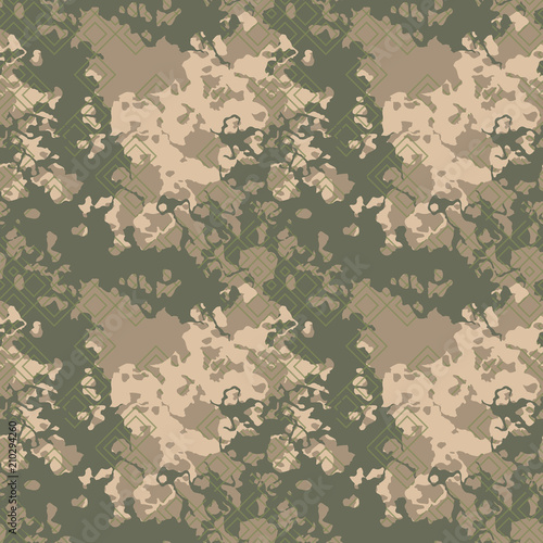 Military camouflage seamless pattern in green, beige and brown colors