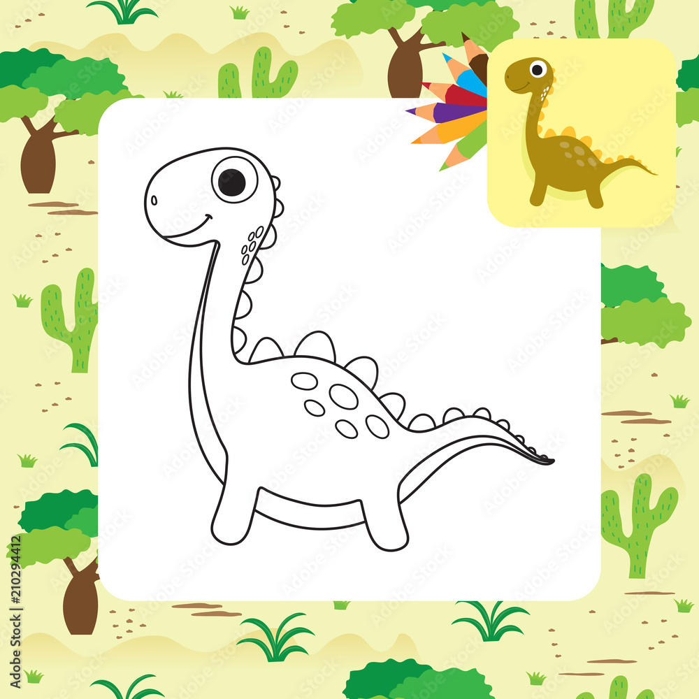 Fototapeta premium Cute cartoon Dino coloring book