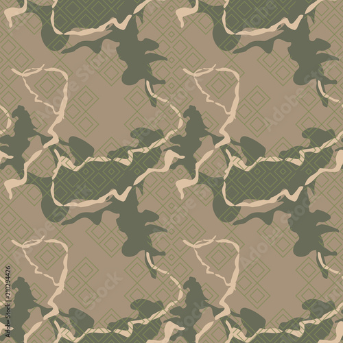 Military camouflage seamless pattern in green  beige and brown colors