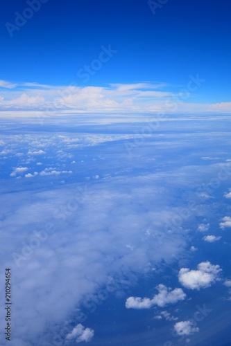 Beautiful blue sky and white cloud view from the plane in Japan Okinawa