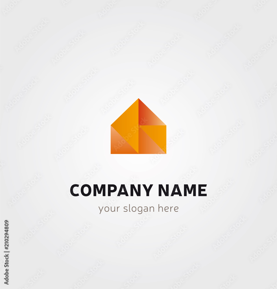 Logo Maison Icone Marque - Forme géométrique en Orange Style Papier Origami Logo Maison Icone Marque - Forme géométrique en Orange Style Papier Origami