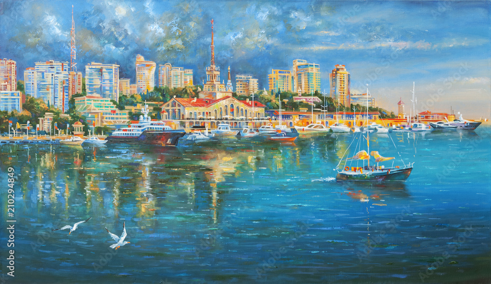 Obraz Seaport of Sochi. Autor: Obraz olejny na płótnie. Nikolay Sivenkov.