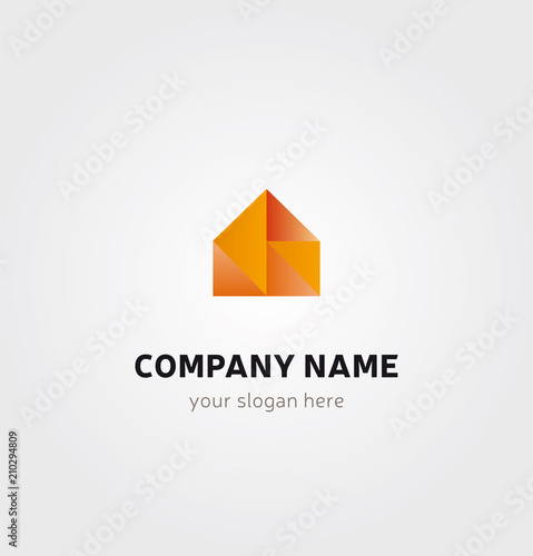 Logo Maison Icone Marque - Forme géométrique en Orange Style Papier Origami