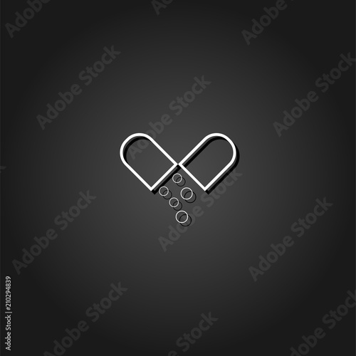 Capsule drug icon flat. Simple White pictogram on black background with shadow. Vector illustration symbol