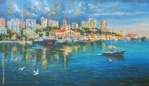 Fototapeta samoprzylepna Port morski w Soczi. Autor: Obraz olejny na płótnie. Nikolay Sivenkov.