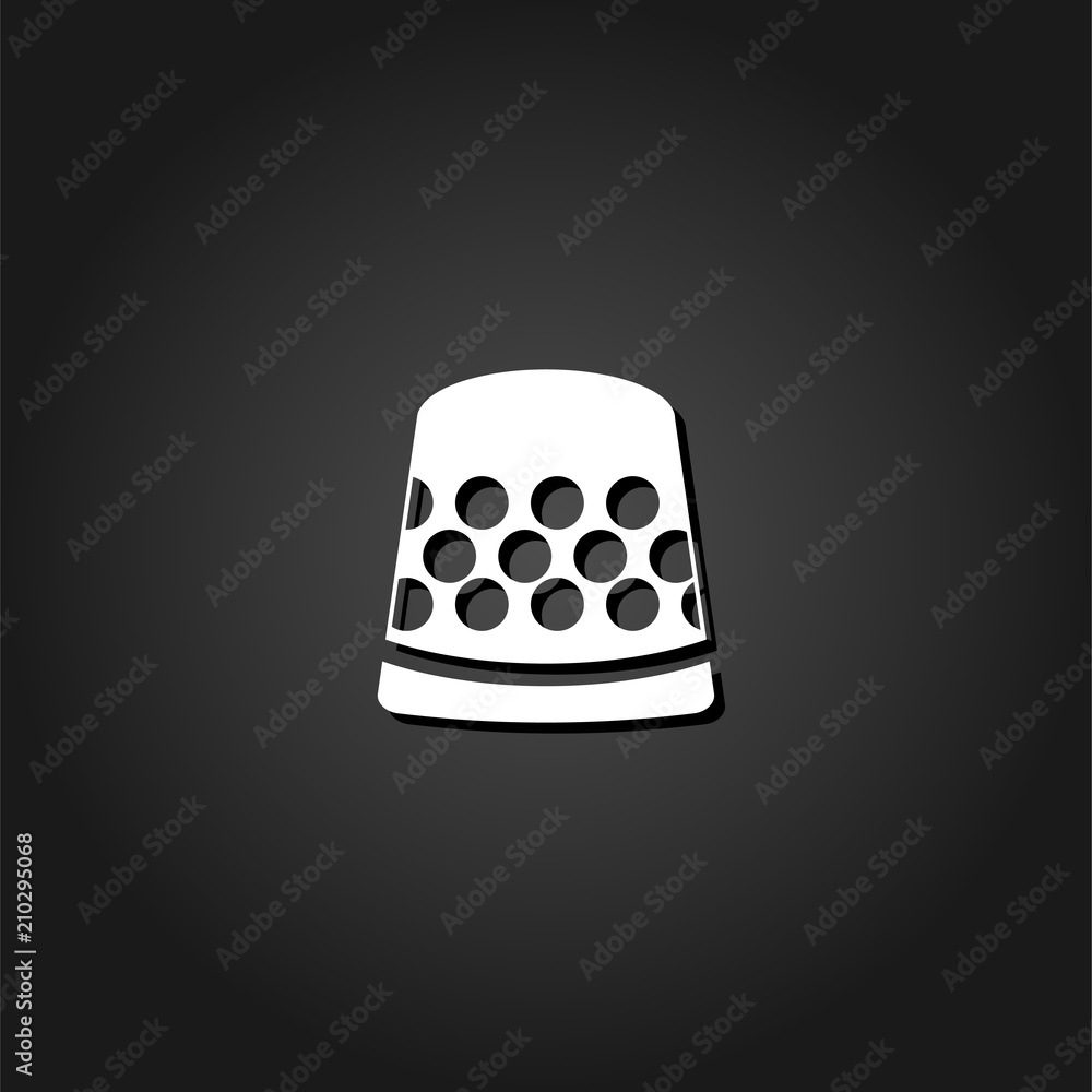 Thimble icon flat. Simple White pictogram on black background with shadow. Vector illustration symbol Thimble icon flat. Simple White pictogram on black background with shadow. Vector illustration symbol