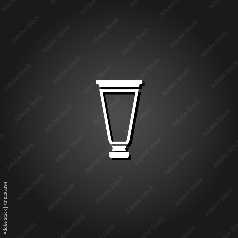 Tube container cream icon flat. Simple White pictogram on black background with shadow. Vector illustration symbol Tube container cream icon flat. Simple White pictogram on black background with shadow. Vector illustration symbol
