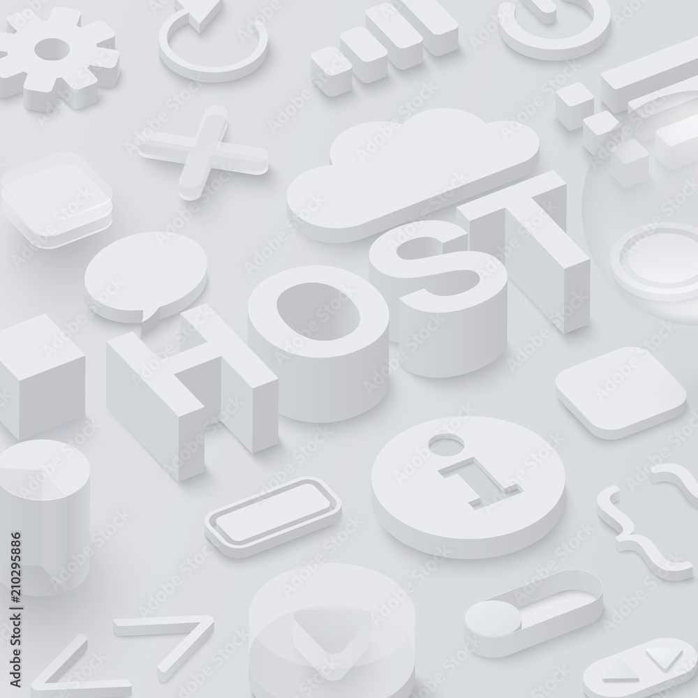 Grey 3d host background with web symbols. Grey 3d host background with web symbols.