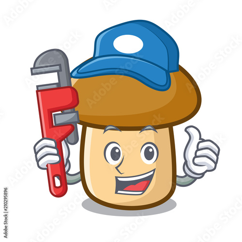 Plumber porcini mushroom mascot cartoon