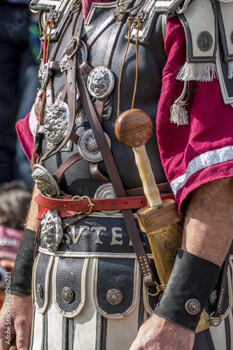 Fototapeta Centurion on a Roman festival, Biriciana, fort area, Weissenburg, Bavaria, Middl