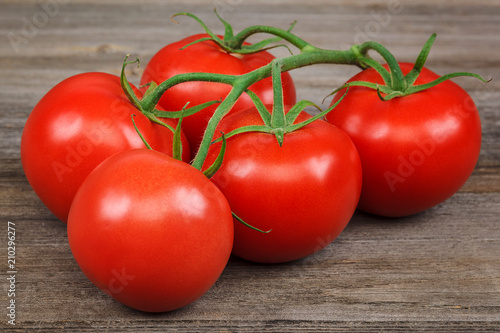 Branch fresh red tomato on a wooden background