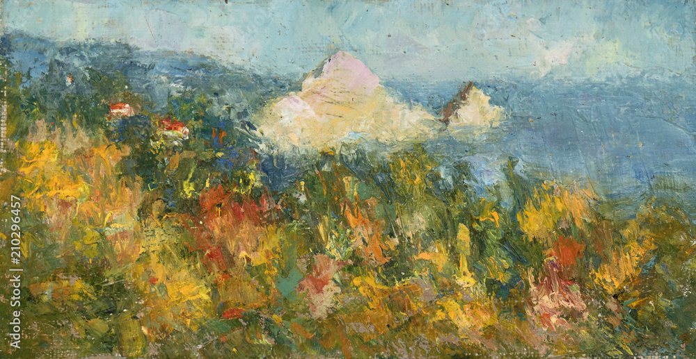 Fototapeta premium landscape, oil painting, hand made