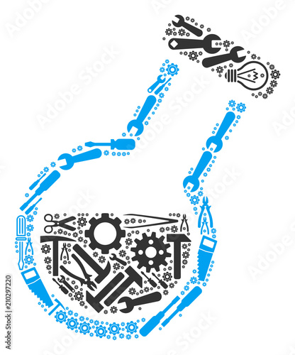 Retort mosaic of repair tools. Vector retort icon is composed of cogs, wrenches and other machinery objects. Concept of industrial service.