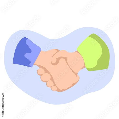 Handshaking flat style vector illustration on white. Two person shaking hands. Safe deal or trust in business concept.
