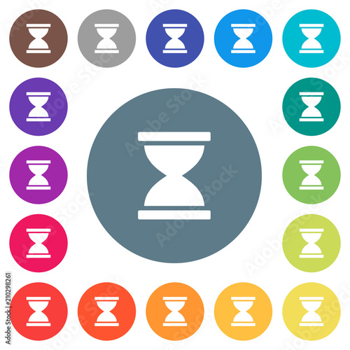Hourglass flat white icons on round color backgrounds