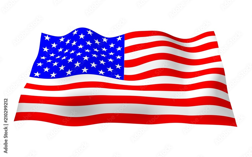 Waving flag of the United States of America. Stars and Stripes. State symbol of the USA. 3D illustration Waving flag of the United States of America. Stars and Stripes. State symbol of the USA. 3D illustration