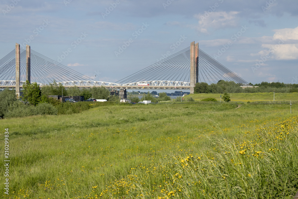 Cable-stayed Martinus Nijhoffbridge over river Waal Cable-stayed Martinus Nijhoffbridge over river Waal
