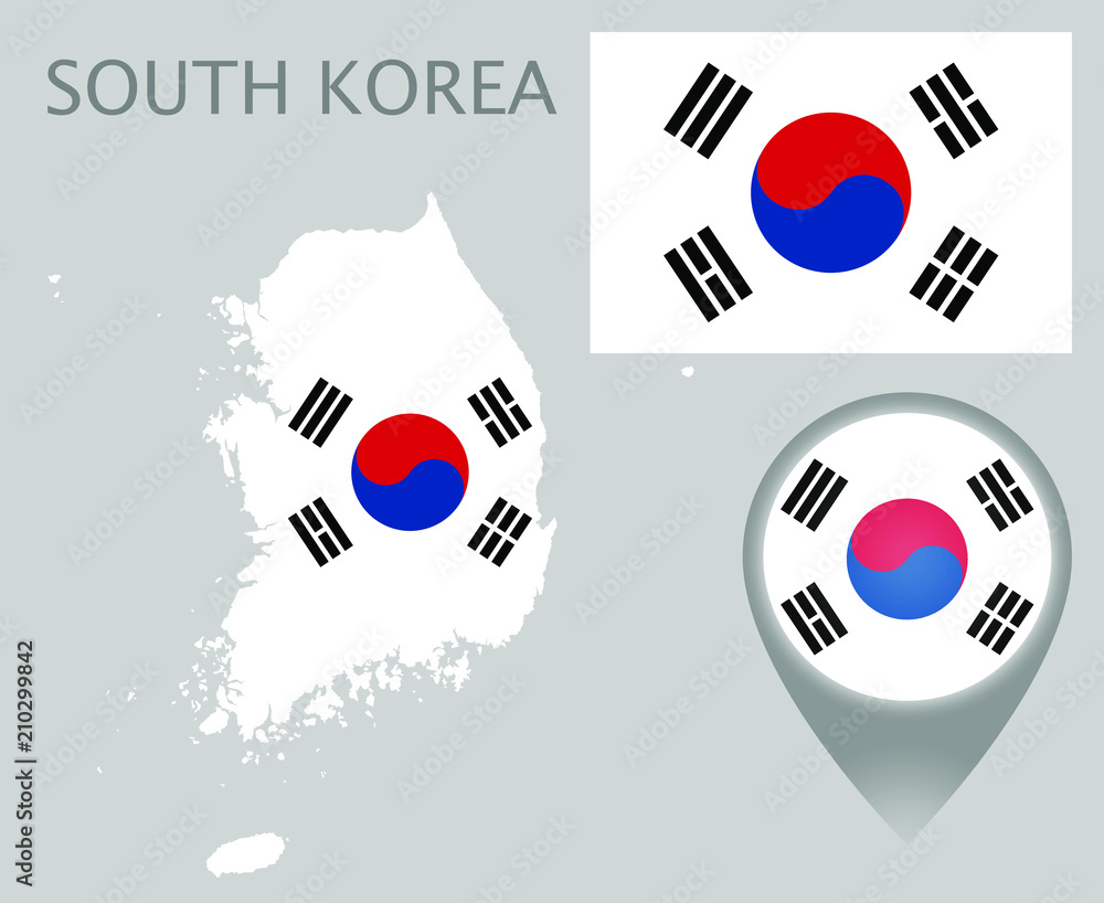 Colorful Flag Map Pointer And Map Of South Korea In The Colors Of The colorful-flag-map-pointer-and-map-of-south-korea-in-the-colors-of-the
