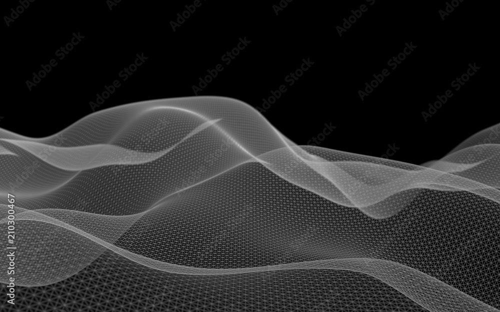 Abstract landscape on a dark background. Cyberspace grid. Hi-tech network. . 3D illustration Abstract landscape on a dark background. Cyberspace grid. Hi-tech network. . 3D illustration
