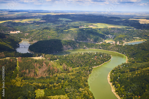 Aerial view of meandering river in Podyji National park in Czech Republic. © Jan