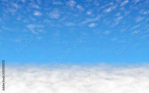 Blue sky background with white clouds. Cumulus white clouds in the clear blue sky in the morning. 3D illustration