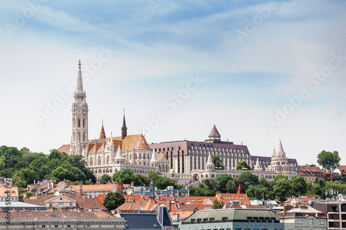 View of Buda Castle with St. Matthias cathedral and Fishermen s Bastion in Budapest