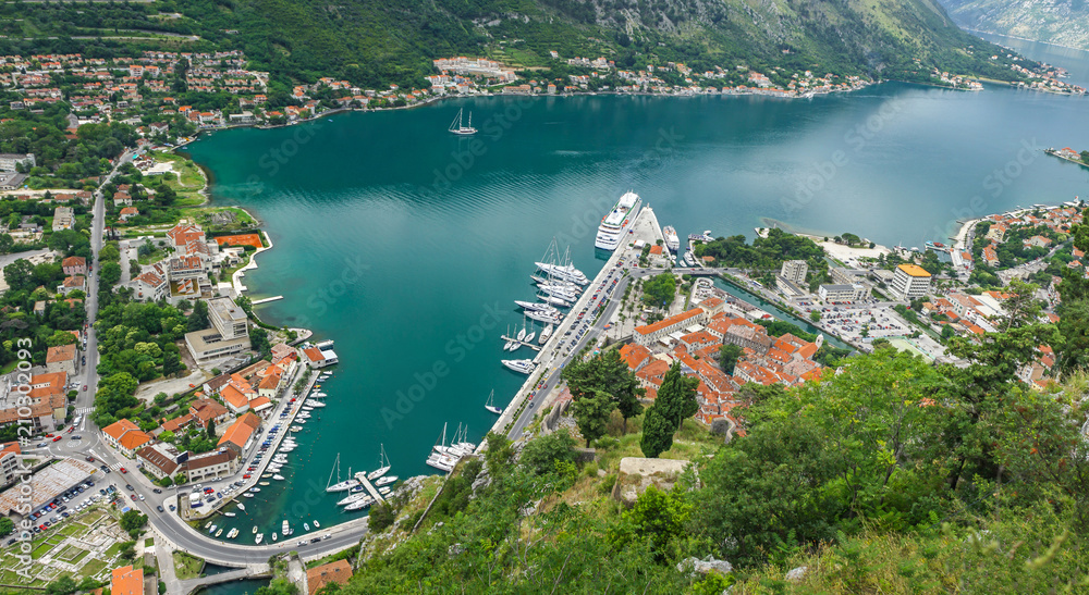 Panoramic view of Kotor Bay and Kotor town, Montenegro