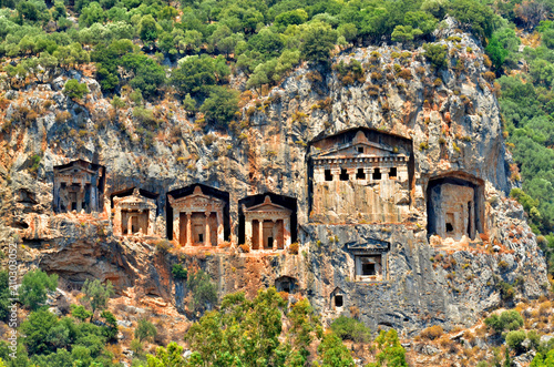 Famous Lycian Tombs of ancient Caunos city, Dalyan, Turkey photo